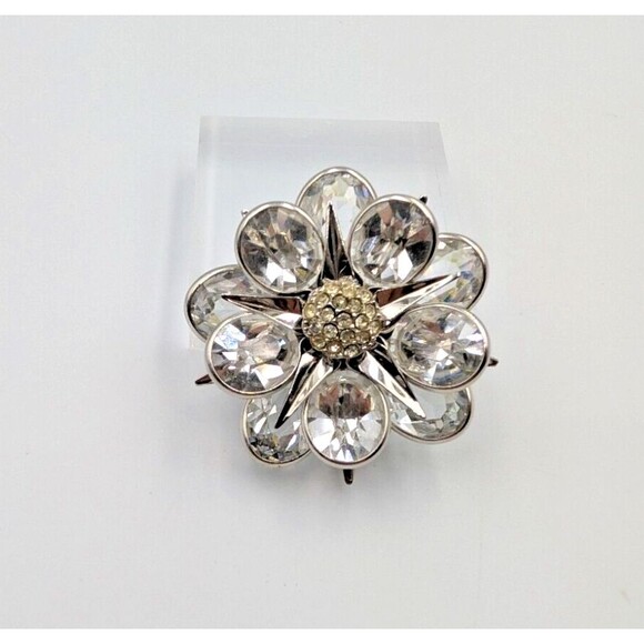 Vintage Walter Lampl 12K White Gold Filled Clear Crystal Flower Brooch Pendant - Picture 1 of 16